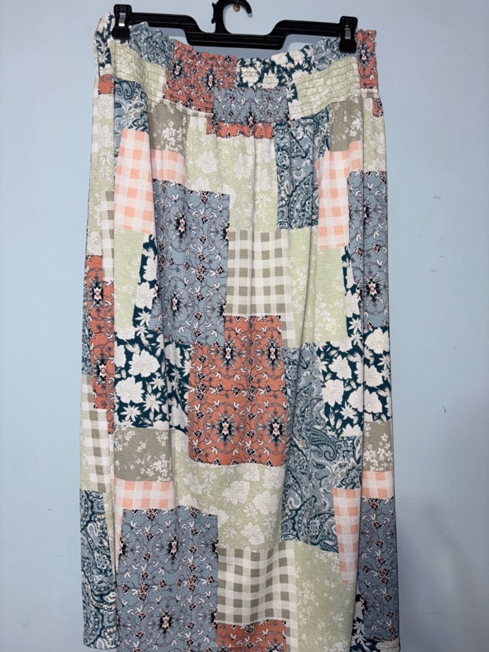 Cato 14 16 boho Prarie cottage Patchwork Maxi Skirt w buttons Blue, Green & Rust - Picture 3 of 6